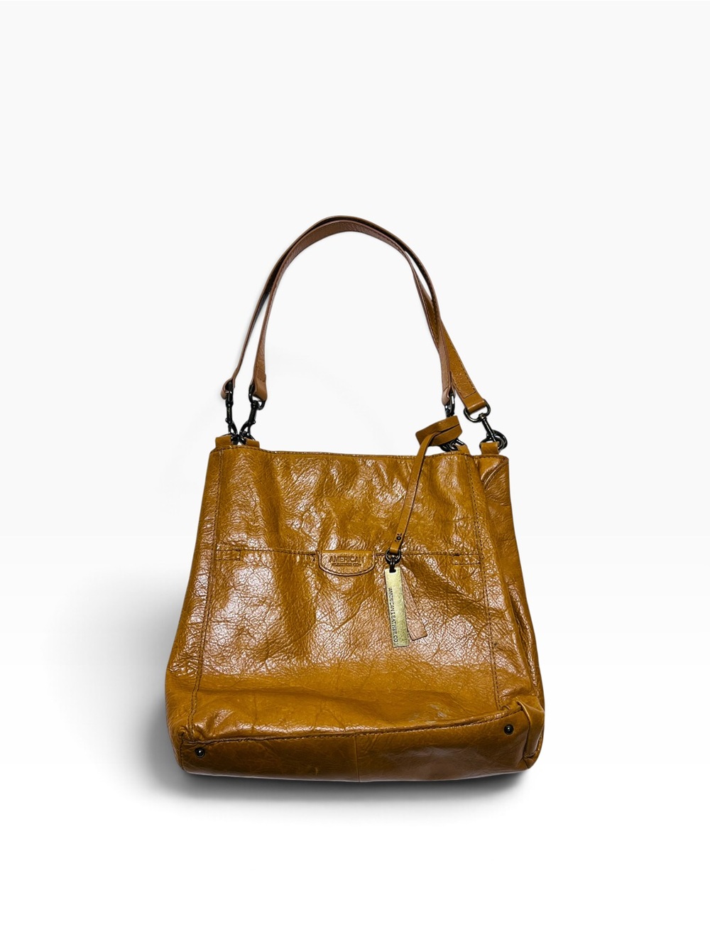 American Leather Co. Mustard Shoulder Bag with Tag Accent